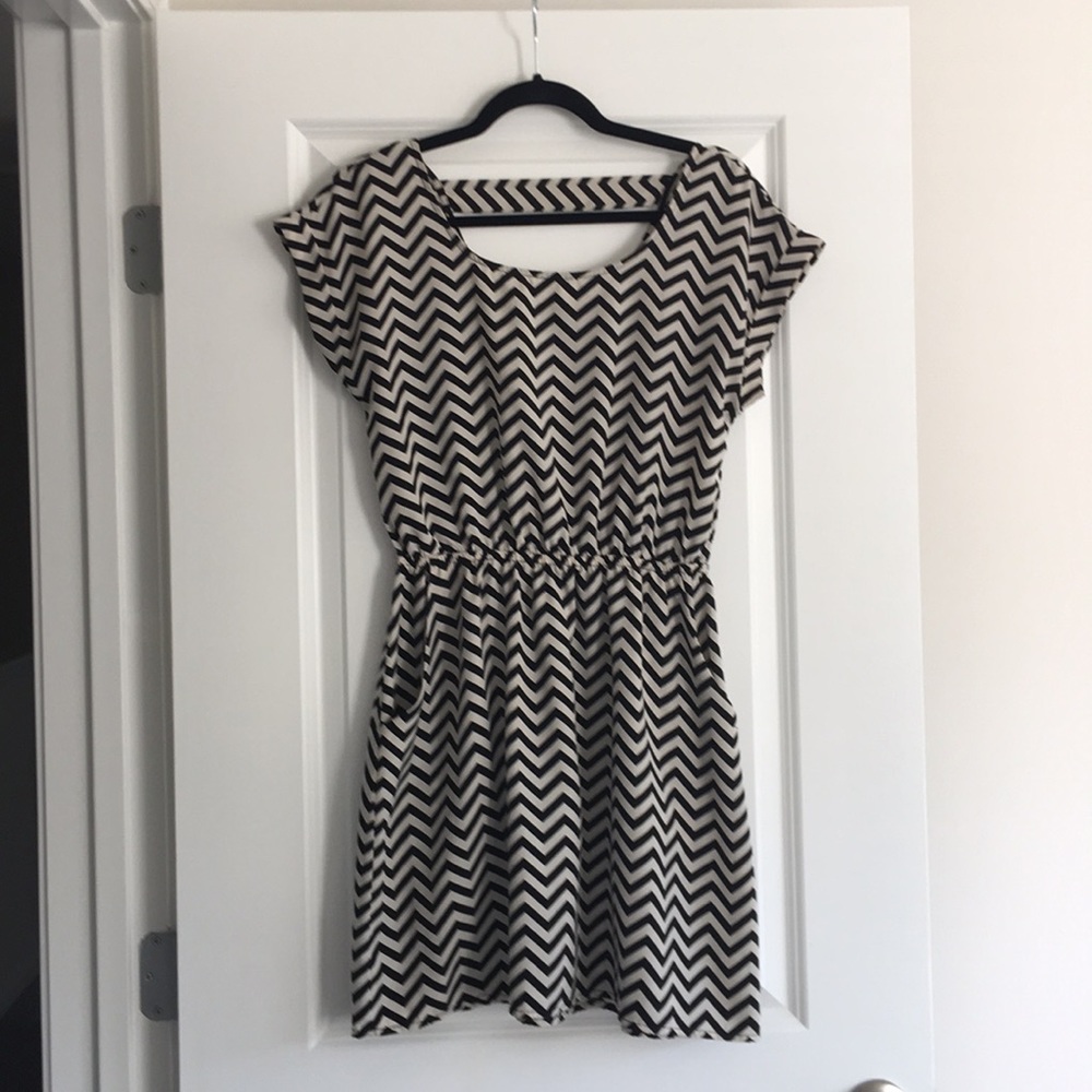 Black and white chevron pattern dress